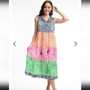 Orientique Naturally Leros Multi Colour Tiered Maxi Dress Sz M